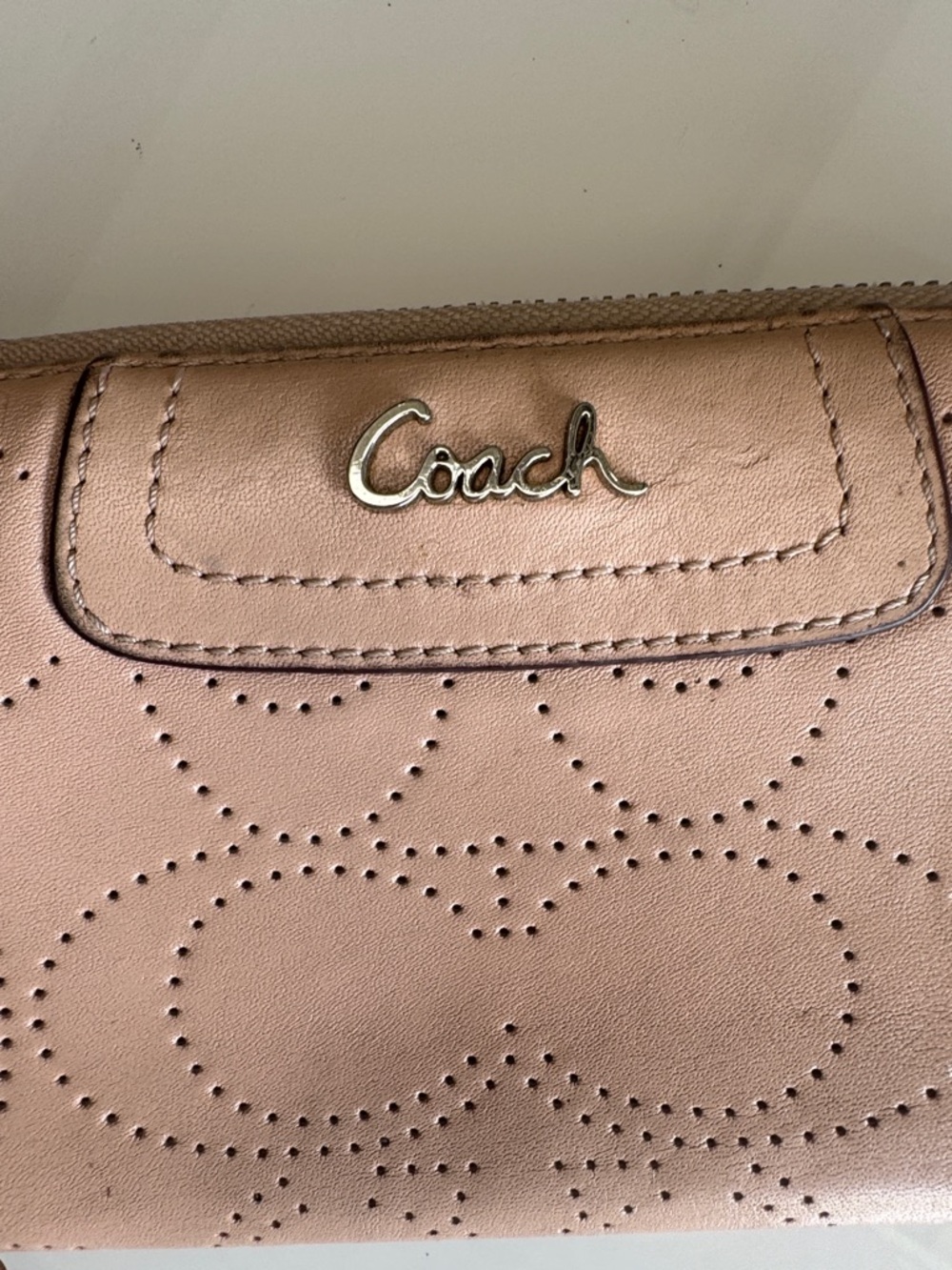 Coach Ashley Perforated Zip Around Wallet  in Blush - Picture 2 of 10